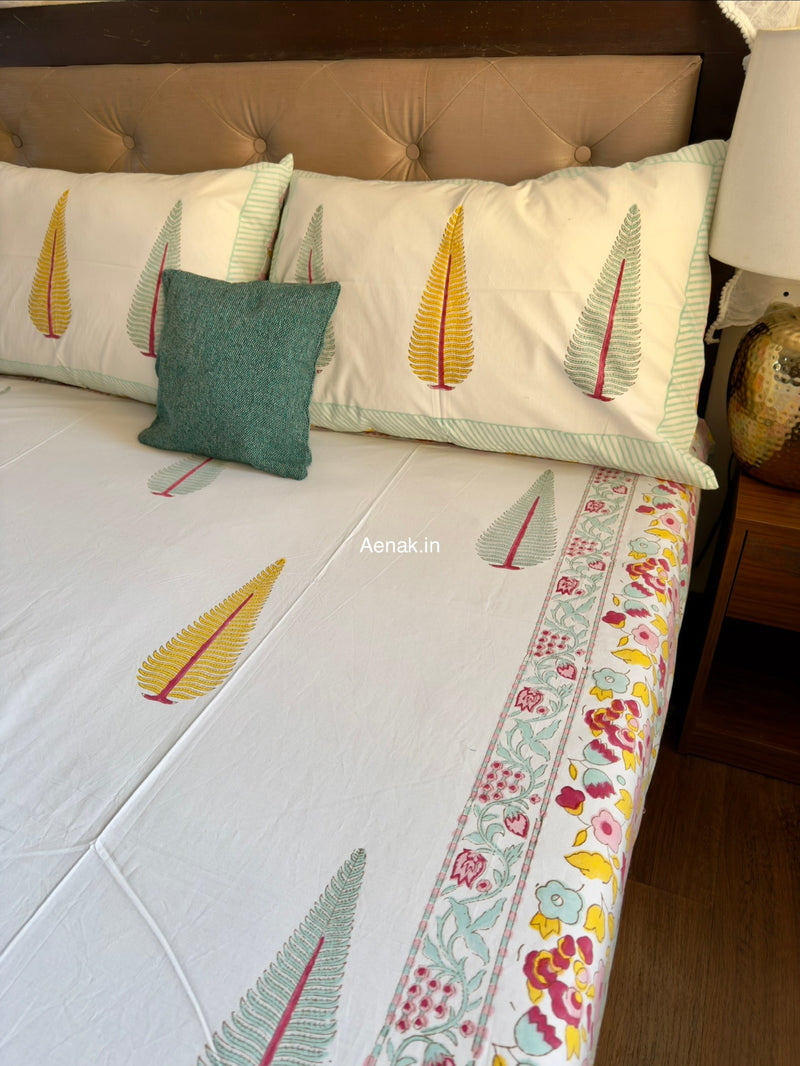 aenak-yellow-green-cypress-handblock-premium-cotton-bedsheet-set