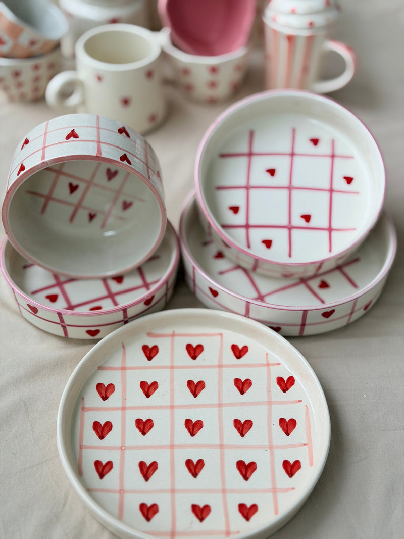 Hearts Grids Valentine Ceramic Serving Set 5 Piece