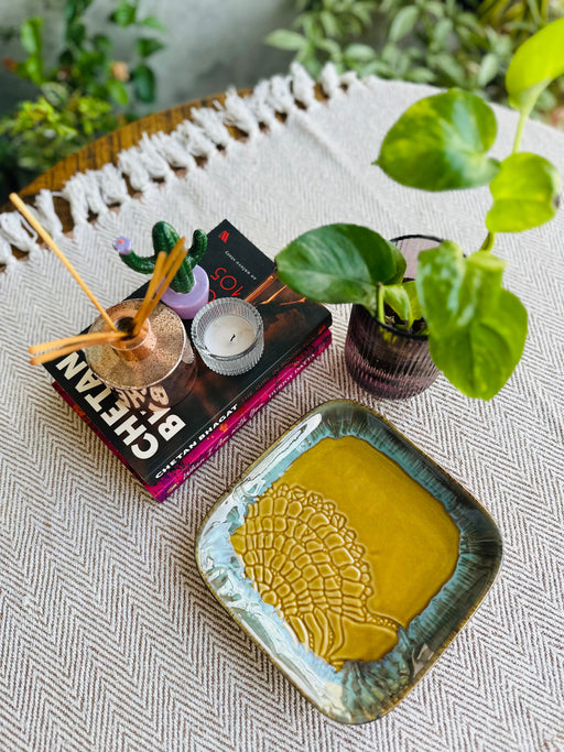 Mustard Designer Square Serving Ceramic Serving Platter