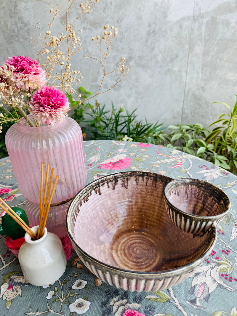 Roseate Single Dip Ceramic Serving Bowl