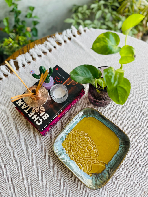 Mustard Square Designer Ceramic Serving Platter