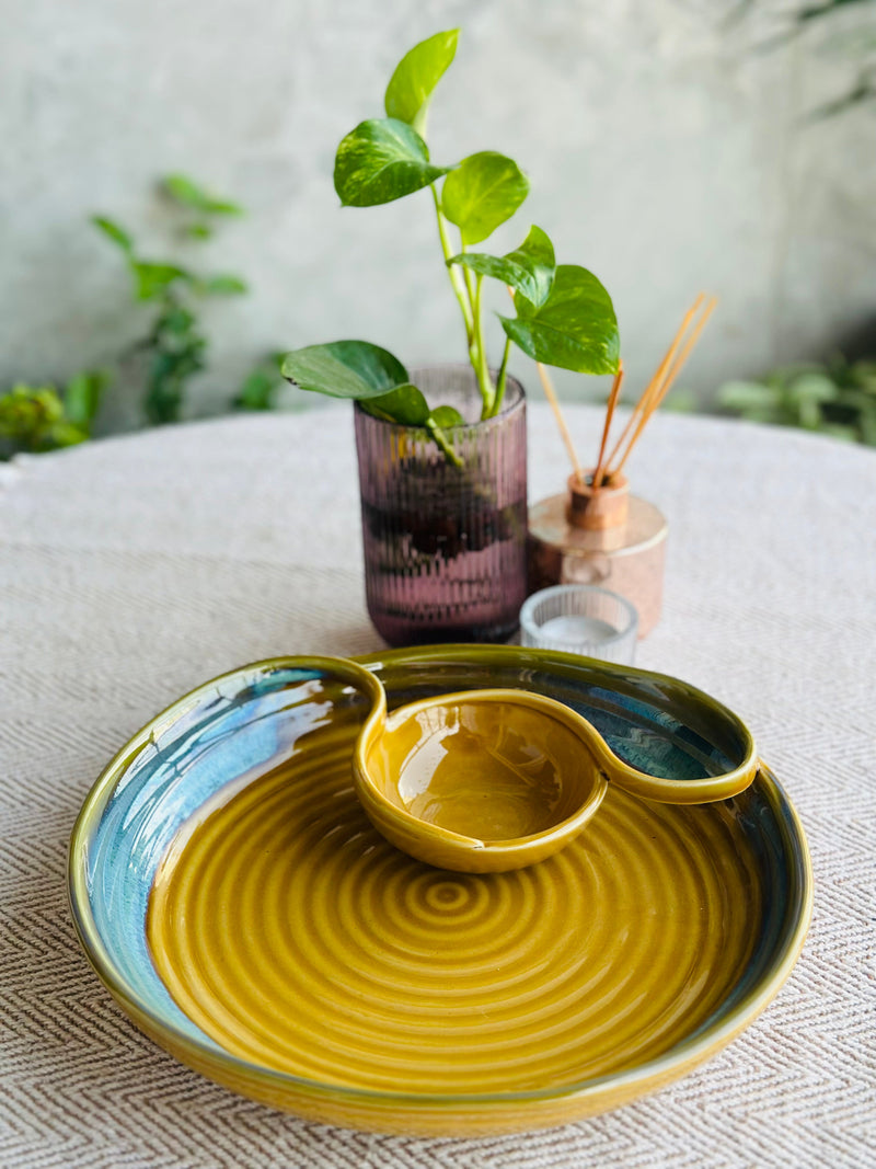 Mustard Chip & Dip Serving Ceramic Serving Platter