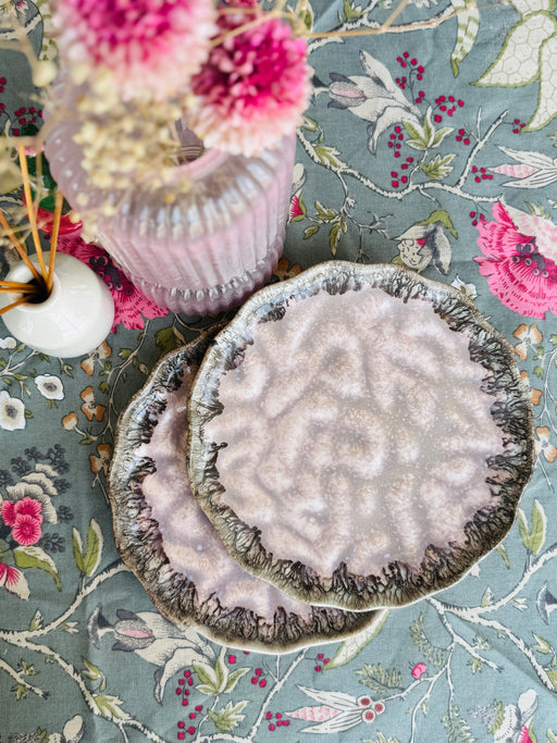 Roseate Scalloped Ceramic Serving Platter Set Of 2