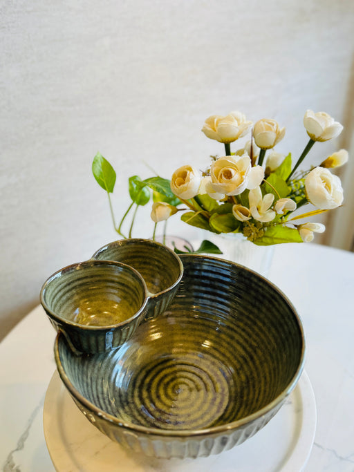 Olive Double Dip Ceramic Serving Bowl
