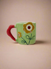 Nurture India Flower Power Ceramic Mug Green