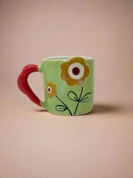 Nurture India Flower Power Ceramic Mug Green