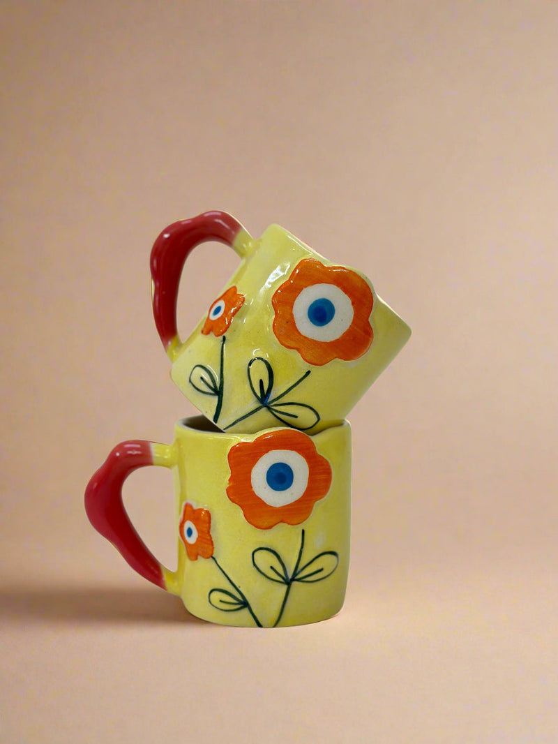 Nurture India Flower Power Ceramic Mug Yellow