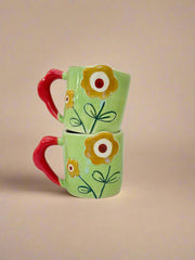Nurture India Flower Power Ceramic Mug Green