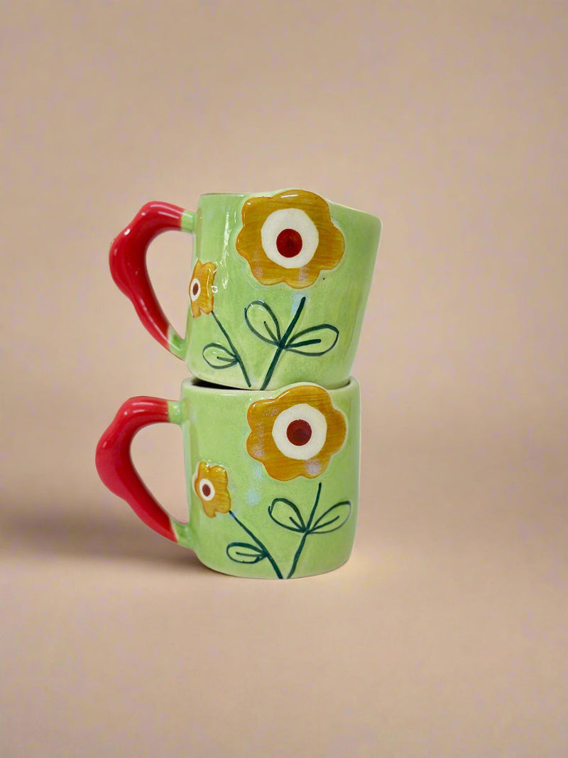 Nurture India Flower Power Ceramic Mug Green