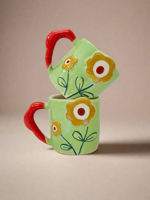 Nurture India Flower Power Ceramic Mug Green