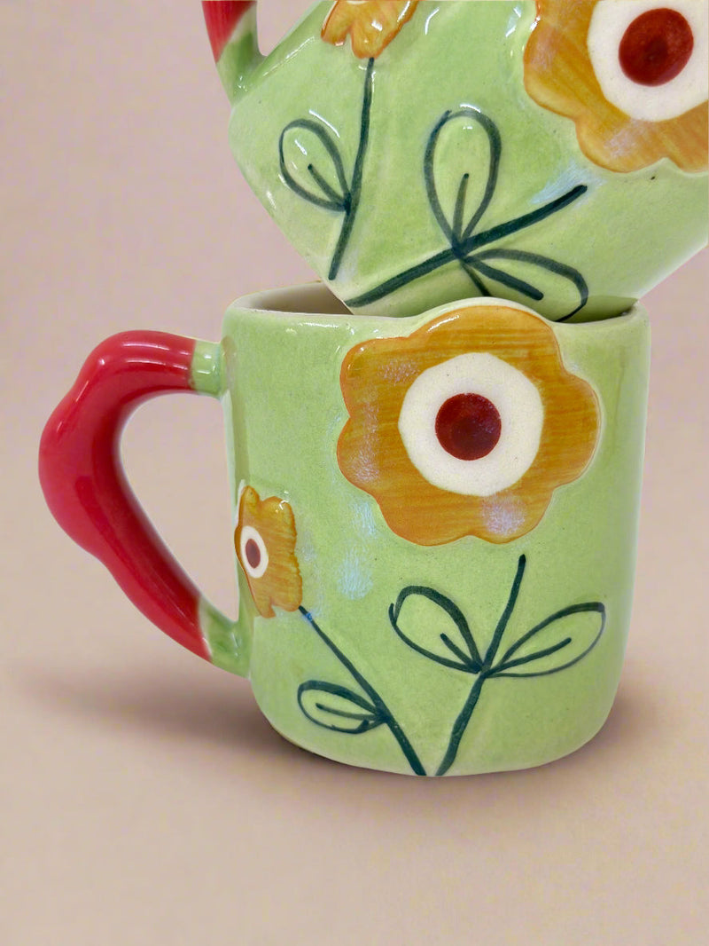 Nurture India Flower Power Ceramic Mug Green