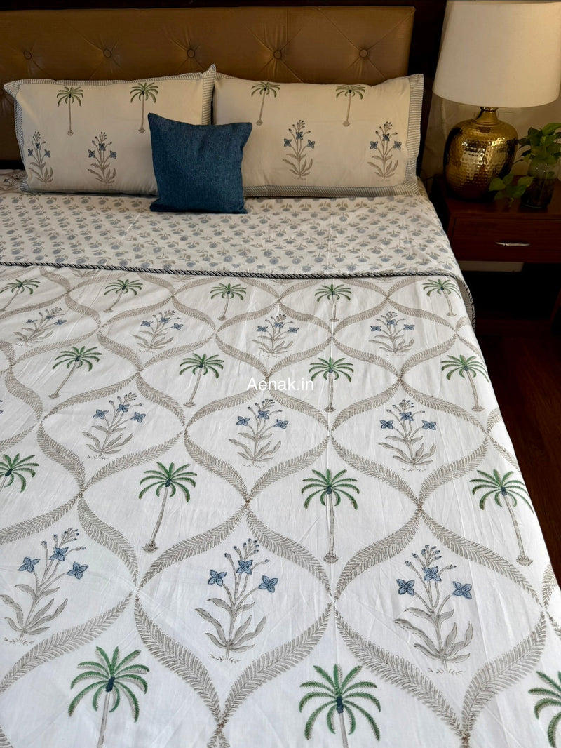 aenak-blue-floral-jaal-handblock-bedsheet-dohar-combo-set