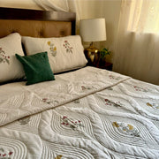 aenak-pink-yellow-boota-embossed-quilted-handblock-bedcover-set