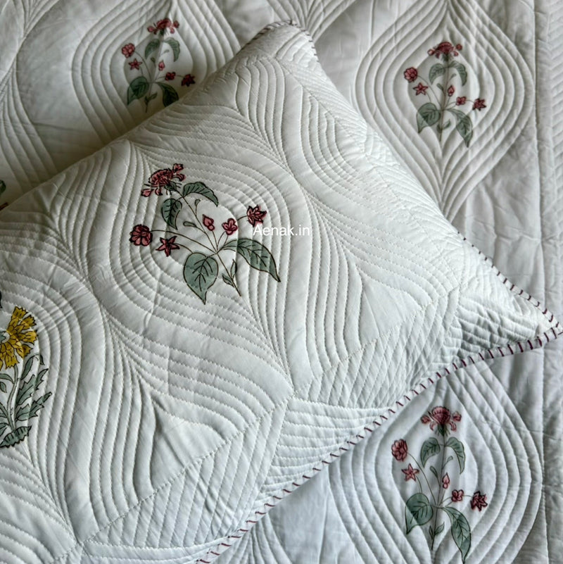 aenak-pink-yellow-boota-embossed-quilted-handblock-bedcover-set