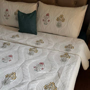aenak-peach-yellow-boota-embossed-handblock-bedcover-set