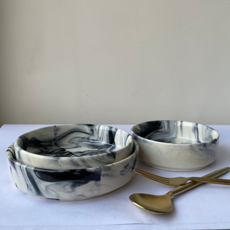 Salt Pepper Flat Ceramic Bowl Set