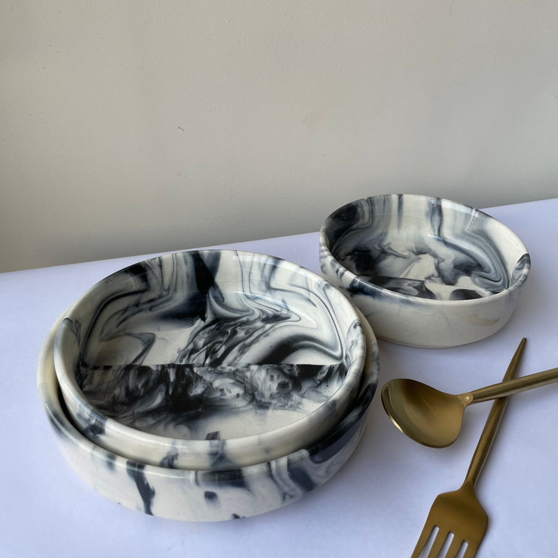 Salt Pepper Flat Ceramic Bowl Set