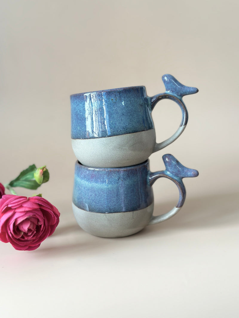 Nurture India Teal Blue Little Birdie Glazed Beverage Mug 7-oz