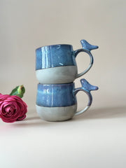 Nurture India Teal Blue Little Birdie Glazed Beverage Mug 7-oz