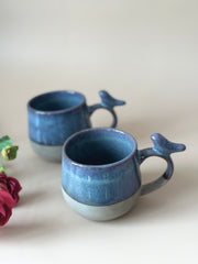 Nurture India Teal Blue Little Birdie Glazed Beverage Mug 7-oz