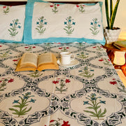 aenak-blue-red-floral-jaal-handblock-printed-premium-cotton-fitted-bedsheet-set