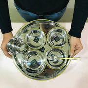 Stainless-Steel Two-Tone Thali Set with Brass detailing – Kitchen Utensil