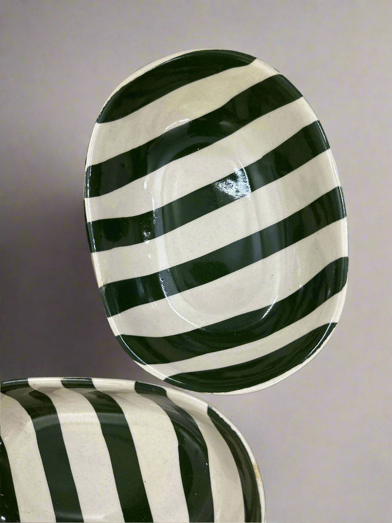 Nurture India Vintage Army Green Stripe Ceramic Bowl