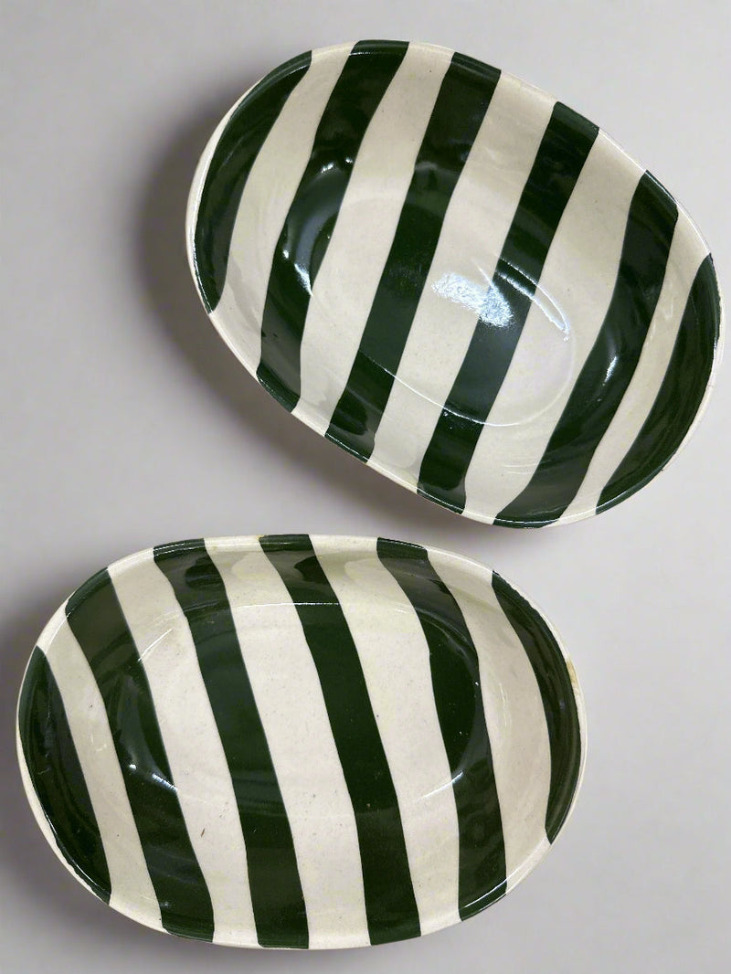 Nurture India Vintage Army Green Stripe Ceramic Bowl