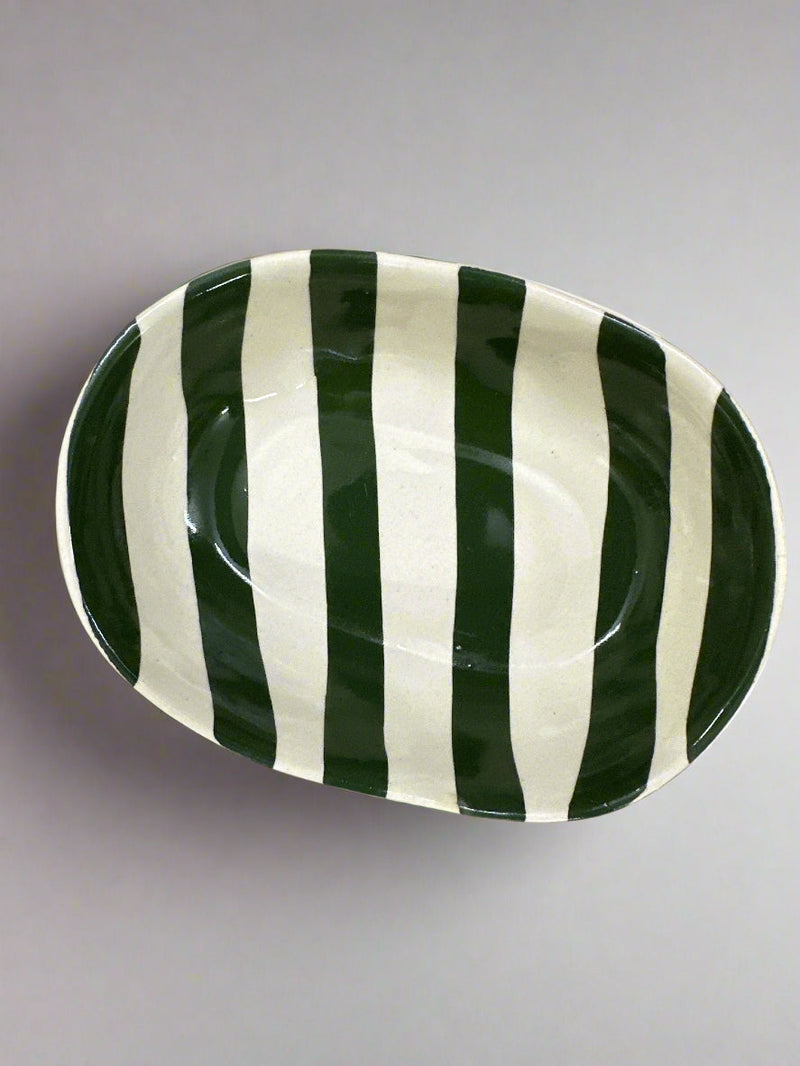 Nurture India Vintage Army Green Stripe Ceramic Bowl