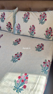 aenak-gardenia-red-handblock-premium-cotton-bedsheet-set