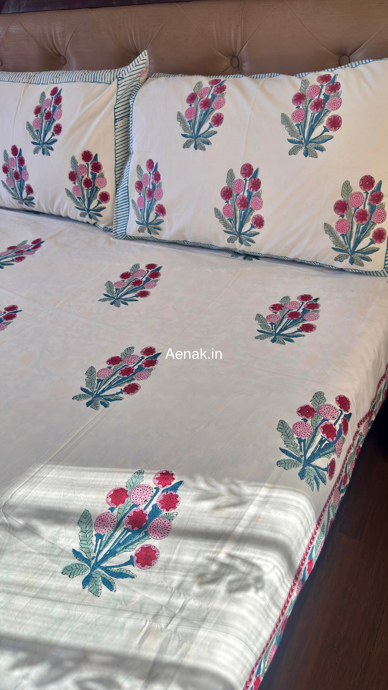 aenak-gardenia-red-handblock-premium-cotton-bedsheet-set