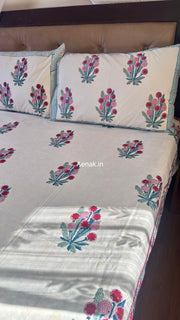 aenak-gardenia-red-handblock-premium-cotton-bedsheet-set