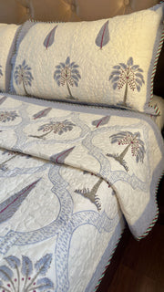 aenak-blue-palm-jaal-handblock-bedsheet-quilted-bedcover-combo-set