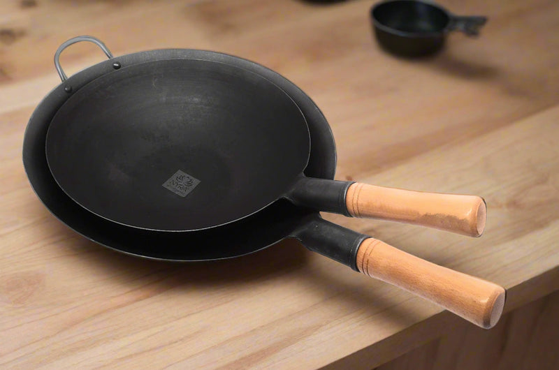 Traditional Loha Kadhai (Iron Wok) with Wooden Handle – Cooking Kadhai