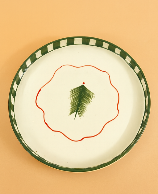 Nurture India Christmas Tree Green Ceramic Snack Plate 8-Inch