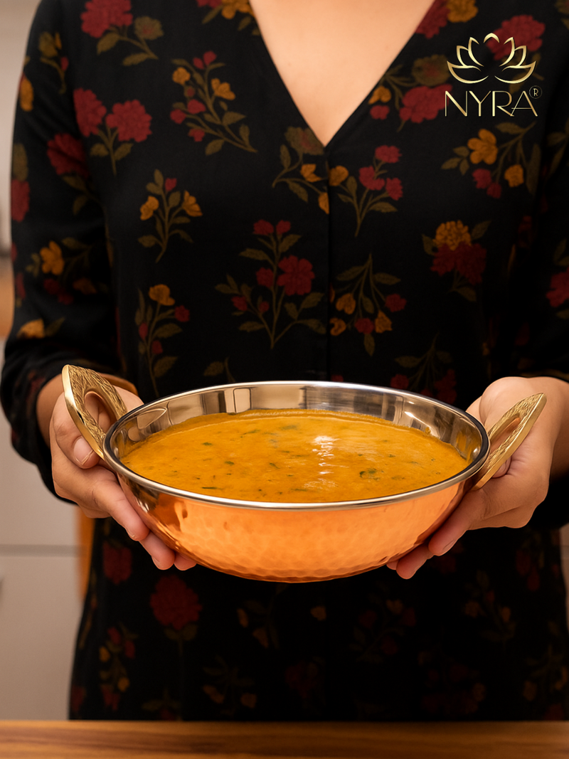 Copper Serving Kadhai/Wok Insulated with Stainless Steel – Cooking Kadai