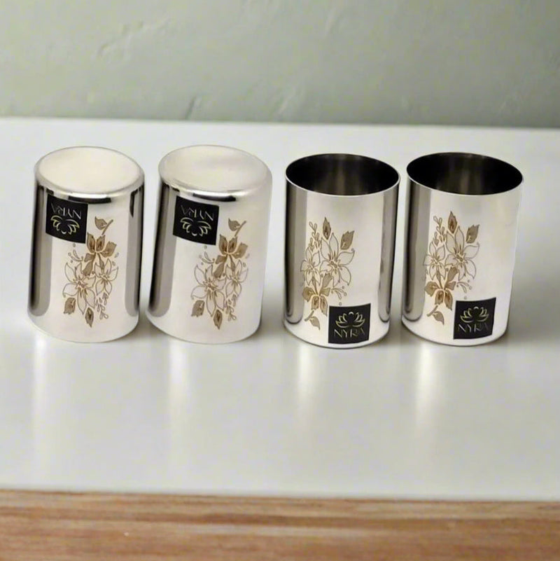 Stainless Steel Glass/Tumbler with Laser Floral Design – Drinking Tumbler