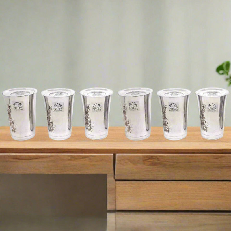 Premium Stainless Steel Floral Print Glass Set with Lid – Drinking Tumbler