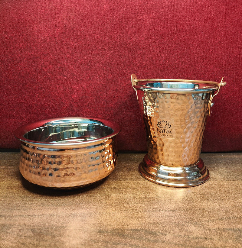 Copper Hammered Serving Bucket & Handi Bowl – Serving Bowl