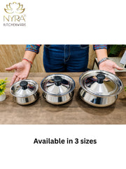 nyra-kitchenware-stainless-steel-serving-handi-with-lid-glossy-mirror-finish-serving-pot-curry-gravy-dal-sabzi-rice-biryani-serving-bowl-easy-grip-knob