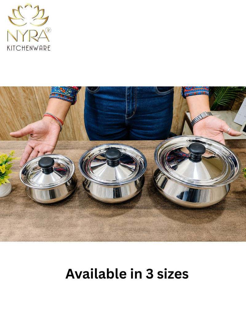 nyra-kitchenware-stainless-steel-serving-handi-with-lid-glossy-mirror-finish-serving-pot-curry-gravy-dal-sabzi-rice-biryani-serving-bowl-easy-grip-knob