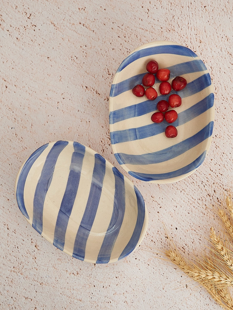 Nurture India Lavendar Stripe Ceramic Bowl