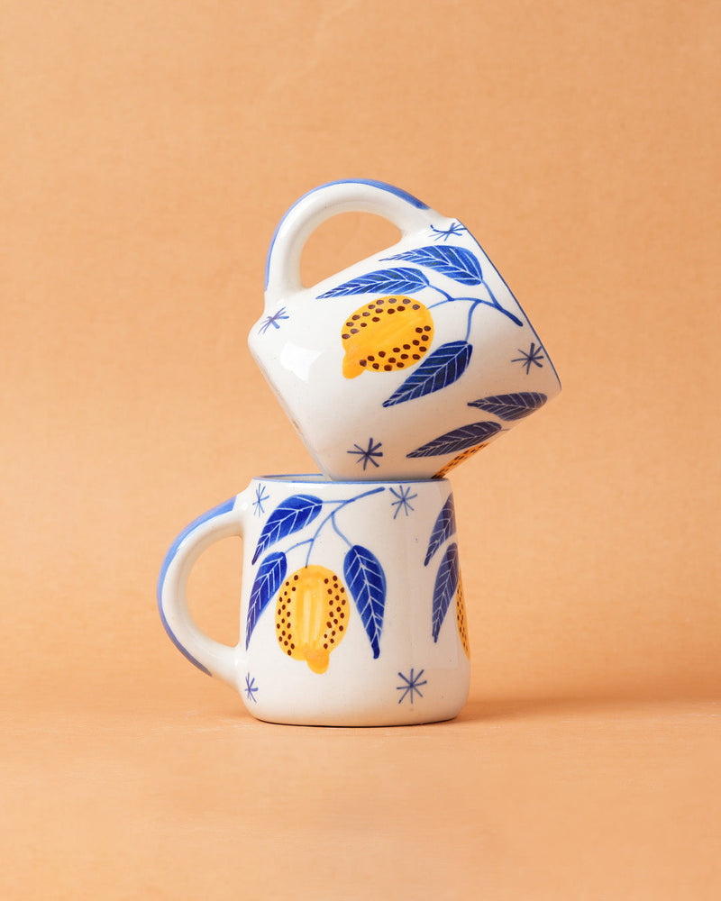 Nurture India Lemon Leafy Ceramic Coffee Mug 10-oz