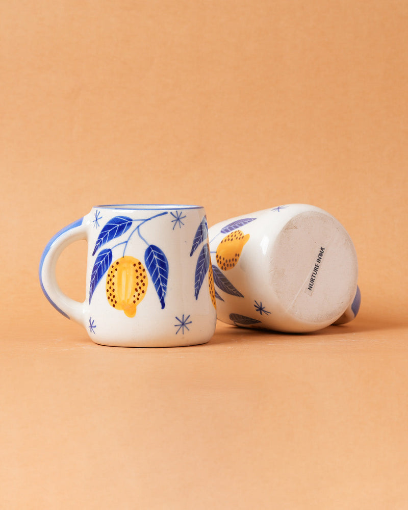 Nurture India Lemon Leafy Ceramic Coffee Mug 10-oz