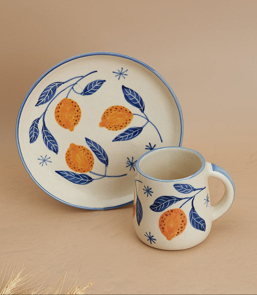 Nurture India Italian Lemon Leafy Ceramic Plate Cup