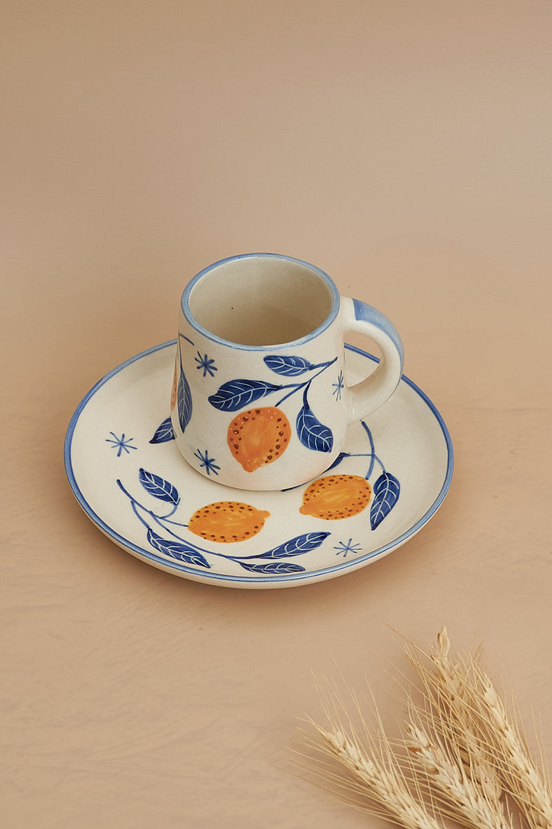 Nurture India Italian Lemon Leafy Ceramic Plate Cup
