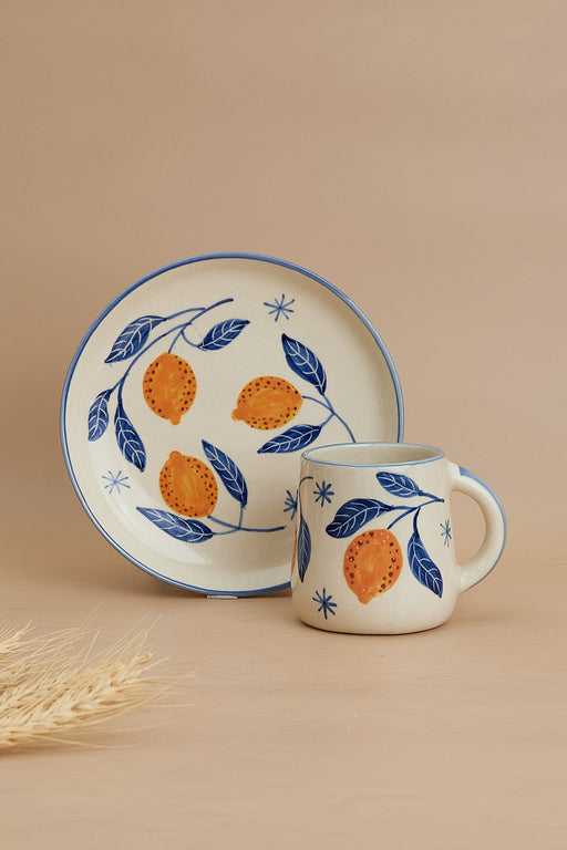 Nurture India Italian Lemon Leafy Ceramic Plate Cup