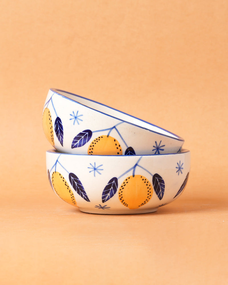 Nurture India Lemon Leafy Ceramic Small Bowls