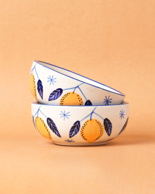 Nurture India Lemon Leafy Ceramic Small Bowls