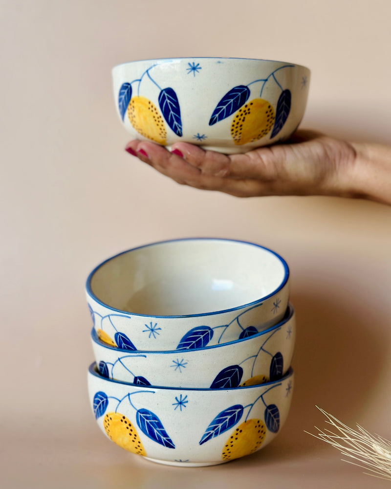 Nurture India Lemon Leafy Ceramic Small Bowls